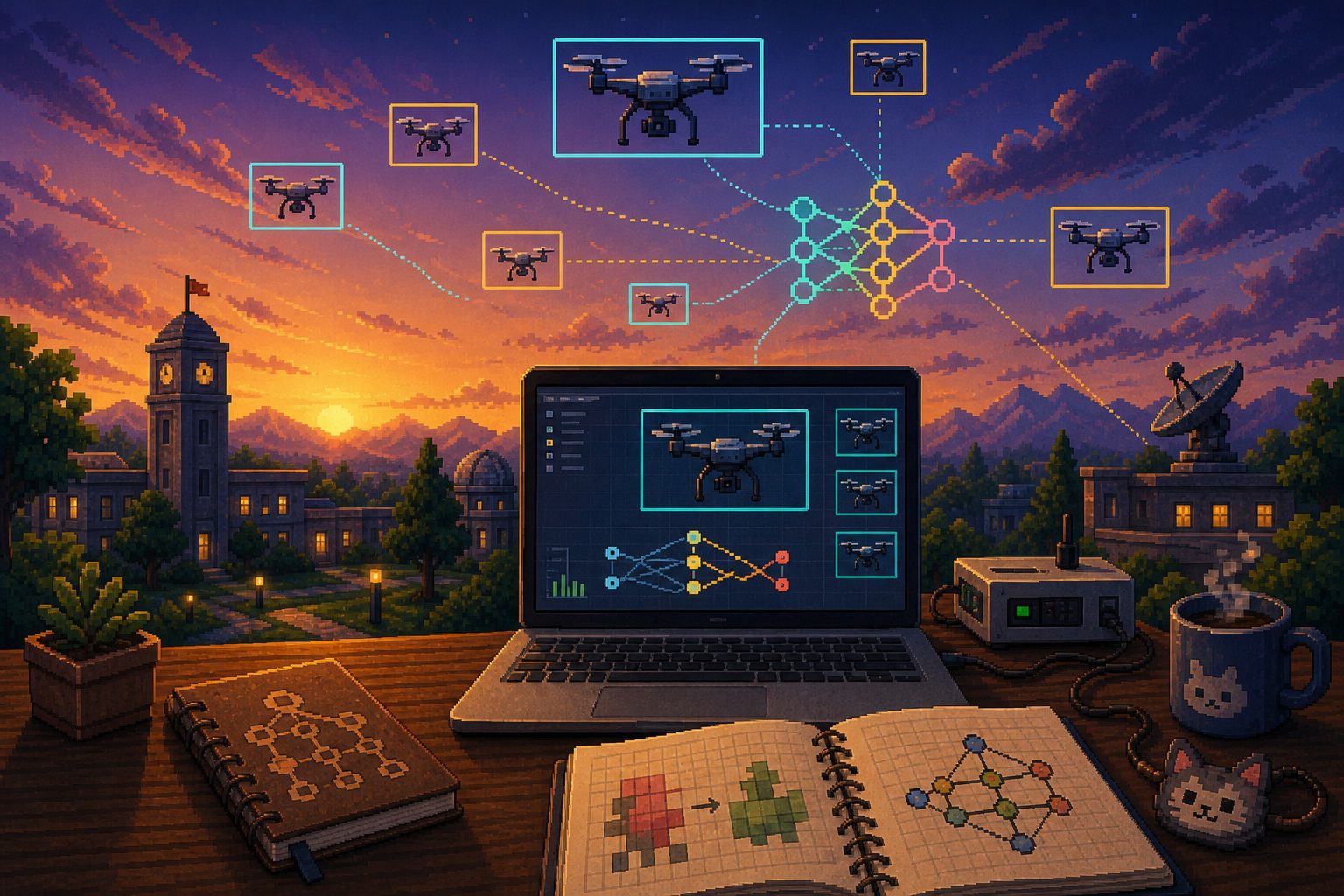 Pixel art drone detection research cover.